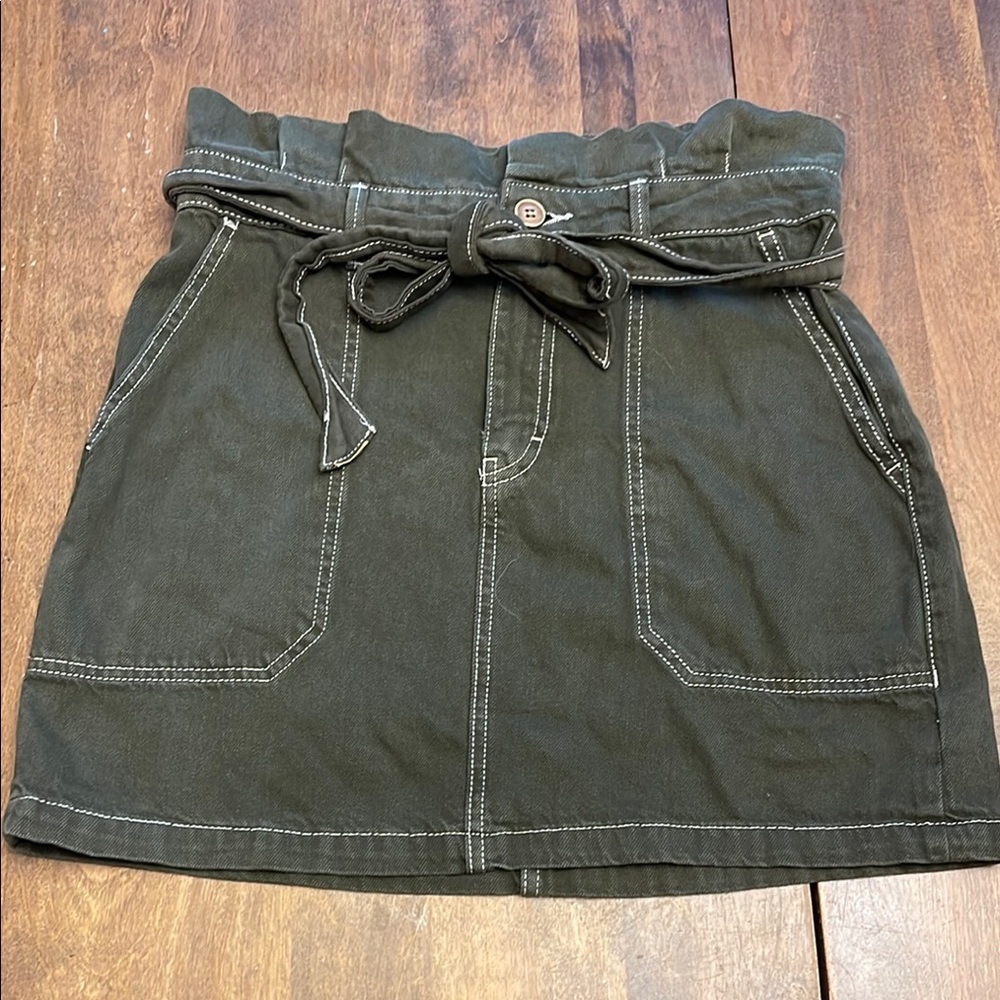 Free People Olive Green Paperbag Mini Skirt